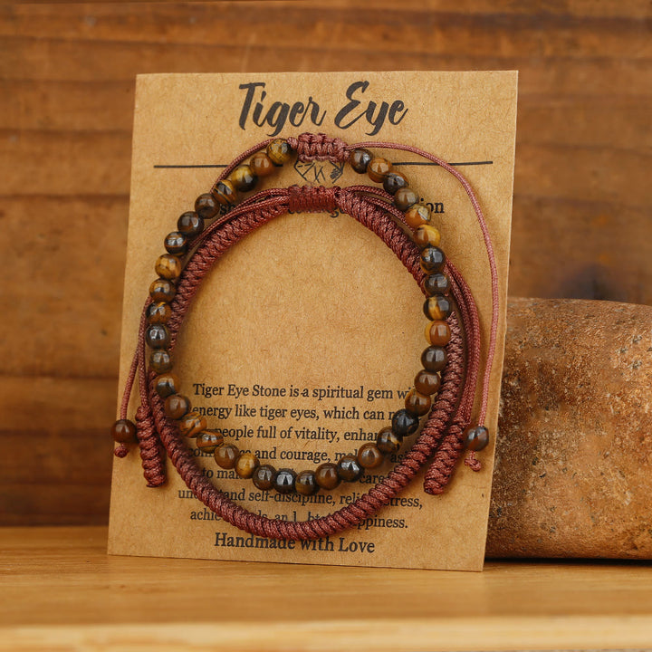 Bracelet tressé en perles d'œil de tigre naturelles Olivenorma