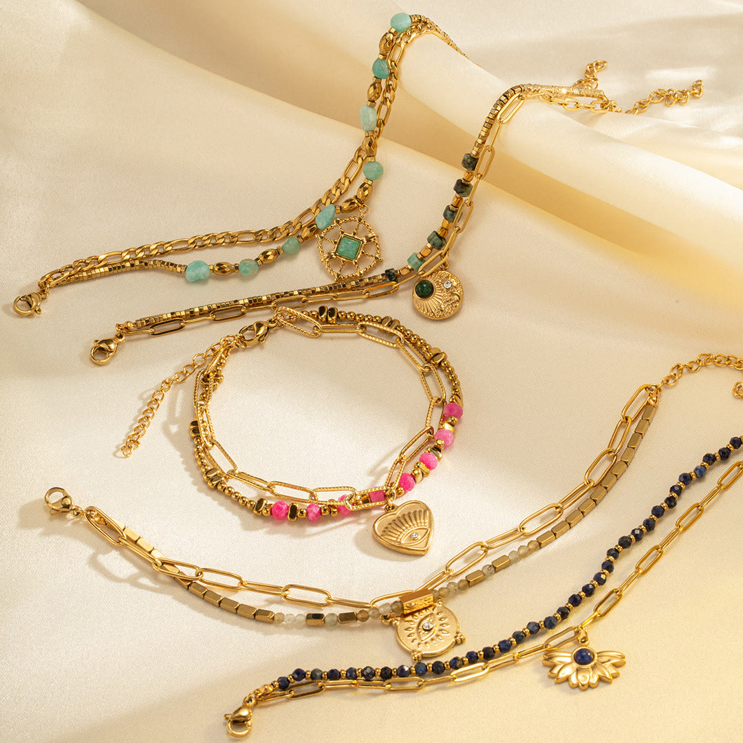 Bracelet double couche en alliage de cristal naturel Olivenorma