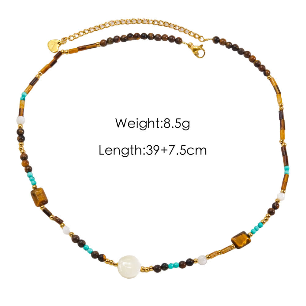 Collier de perles en obsidienne et œil de tigre en calcédoine blanche Olivenorma