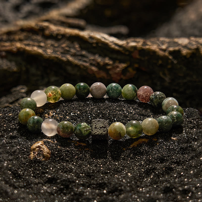 Bracelet en perles de pierre de lave et d'agate Olivenorma India