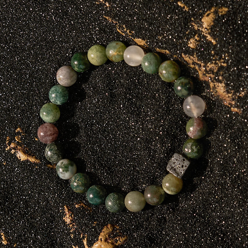Bracelet en perles de pierre de lave et d'agate Olivenorma India