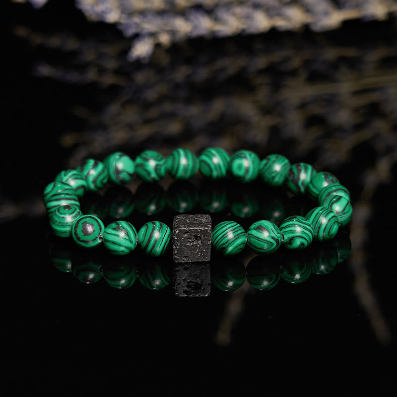 Bracelet en perles de malachite et pierre de lave Olivenorma