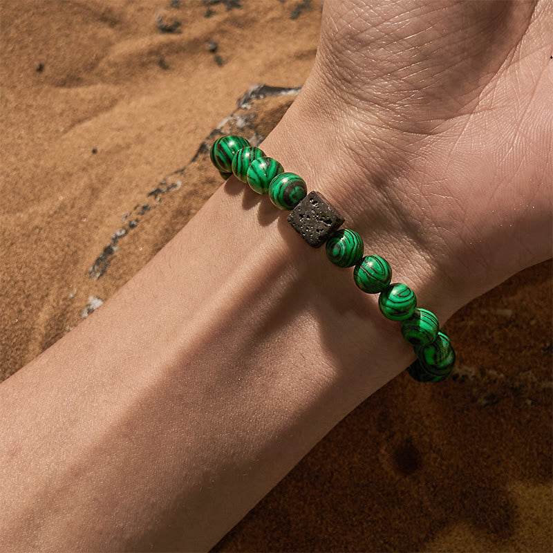 Bracelet en perles de malachite et pierre de lave Olivenorma
