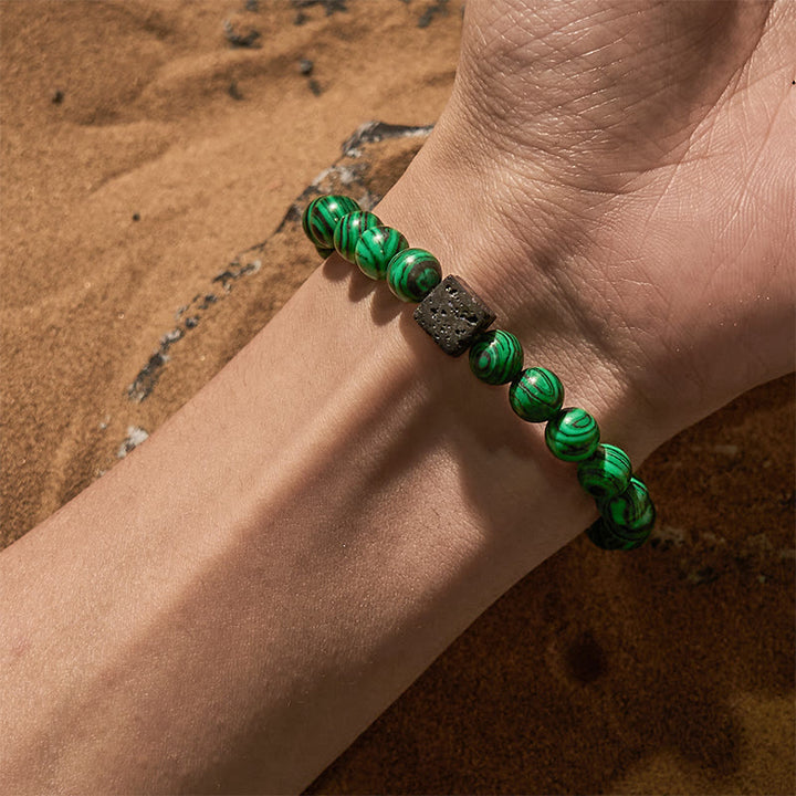 Bracelet en perles de malachite et pierre de lave Olivenorma