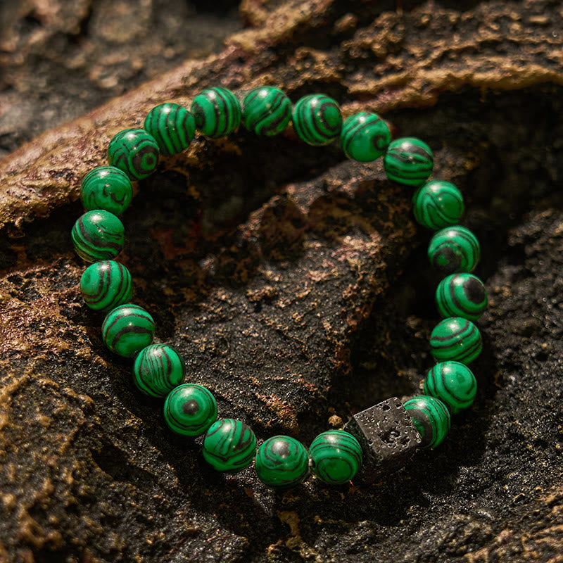 Bracelet en perles de malachite et pierre de lave Olivenorma