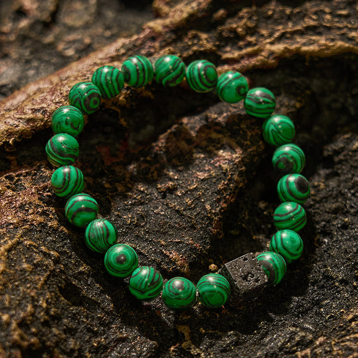 Bracelet en perles de malachite et pierre de lave Olivenorma