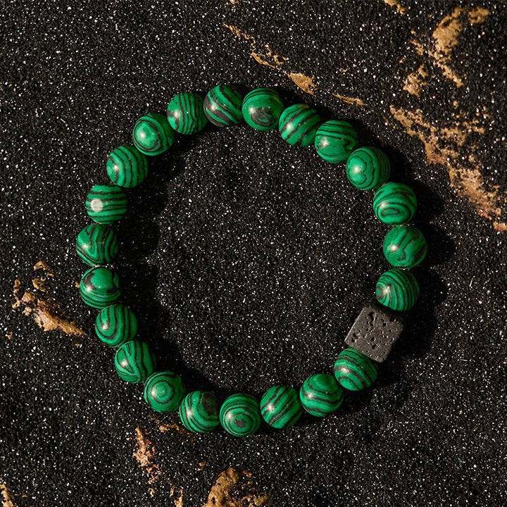 Bracelet en perles de malachite et pierre de lave Olivenorma