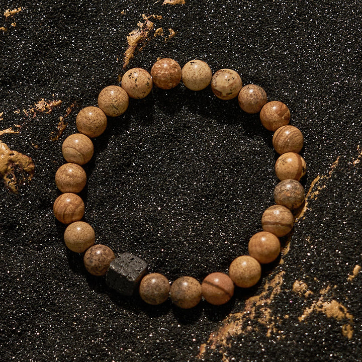 Bracelet en perles de jaspe naturel en pierre de lave Olivenorma