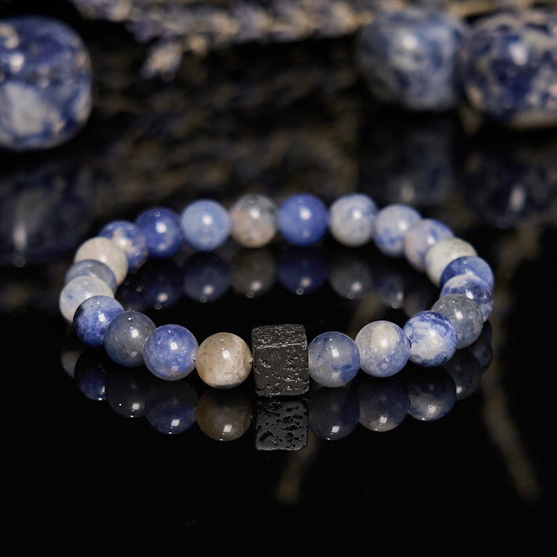 Bracelet en perles de sodalite bleue en pierre de lave naturelle Olivenorma
