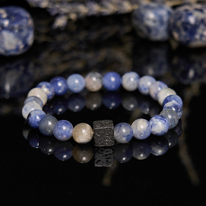 Bracelet en perles de sodalite bleue en pierre de lave naturelle Olivenorma