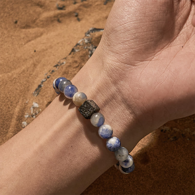 Bracelet en perles de sodalite bleue en pierre de lave naturelle Olivenorma