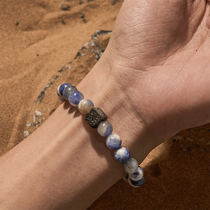 Bracelet en perles de sodalite bleue en pierre de lave naturelle Olivenorma