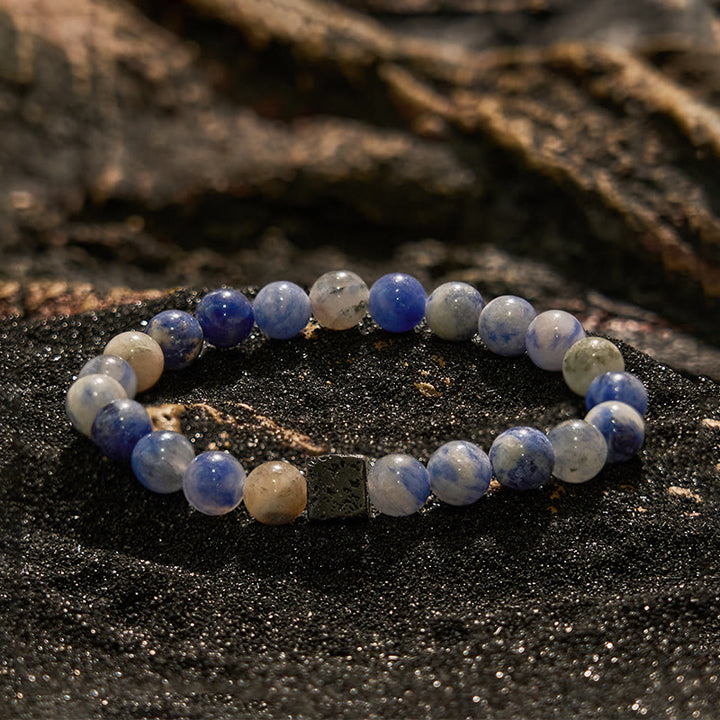 Bracelet en perles de sodalite bleue en pierre de lave naturelle Olivenorma