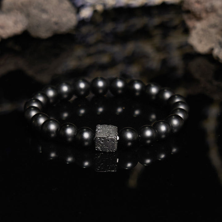 Bracelet Olivenorma en perles de pierre de lave et onyx noir 8 mm