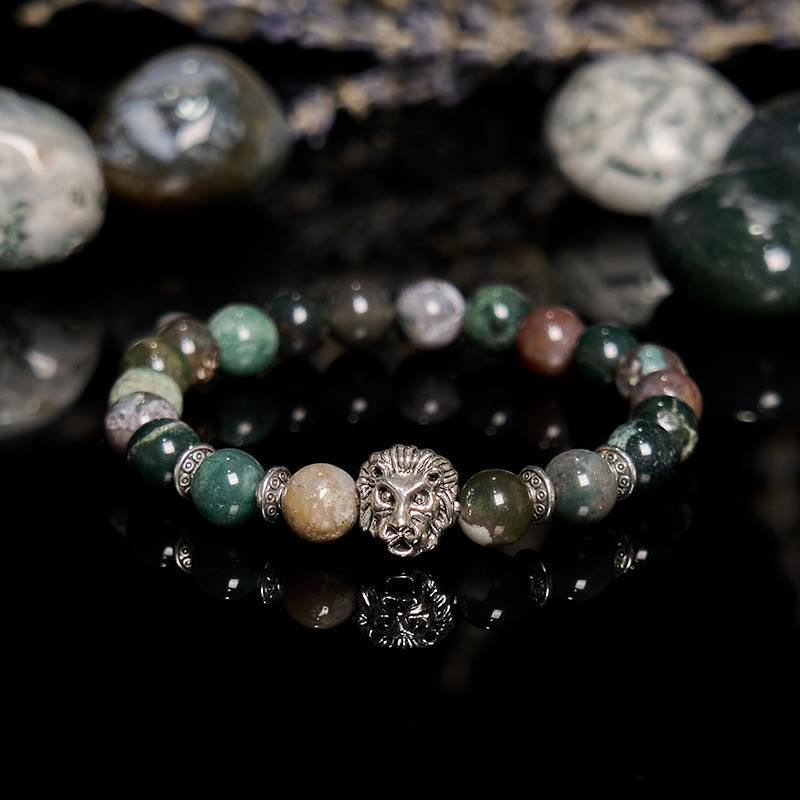 Bracelet en perles de tête de lion en métal et agate d' Olivenorma India