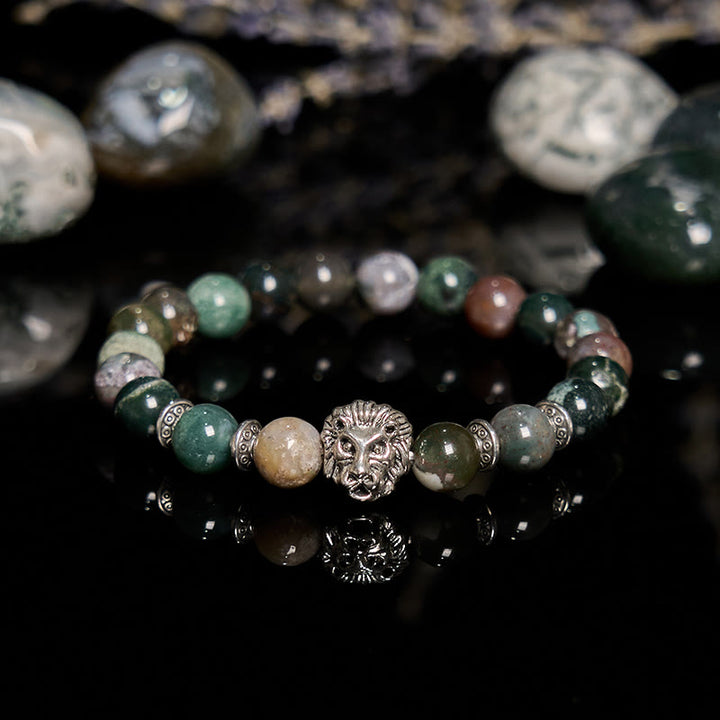 Bracelet en perles de tête de lion en métal et agate d' Olivenorma India