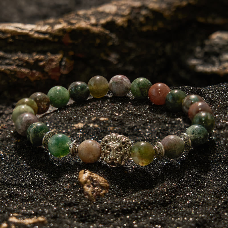 Bracelet en perles de tête de lion en métal et agate d' Olivenorma India
