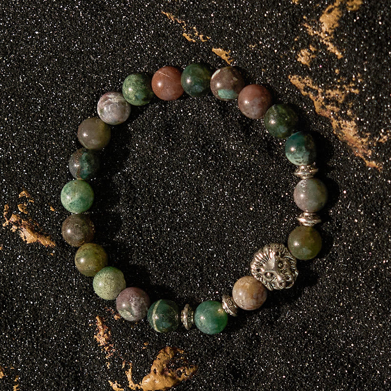 Bracelet en perles de tête de lion en métal et agate d' Olivenorma India