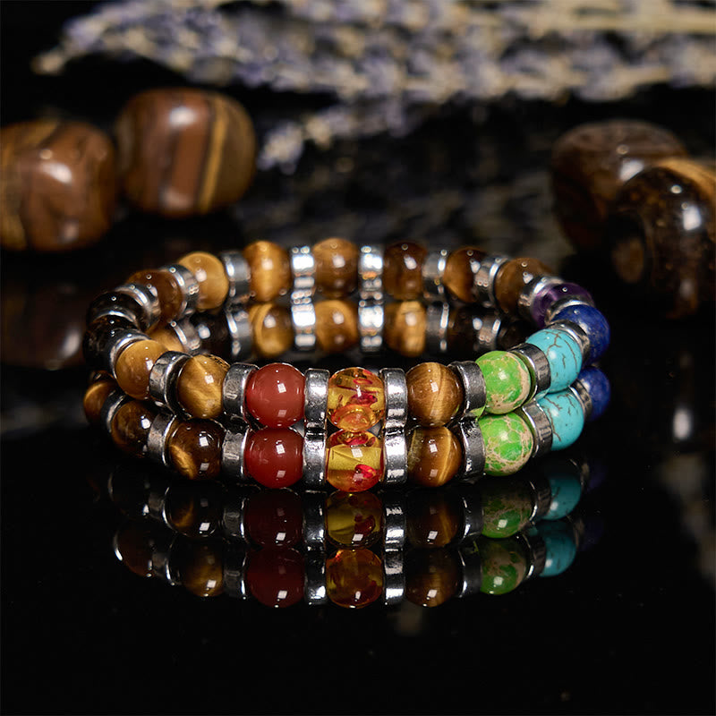 Bracelet de perles chakra en œil de tigre naturel Olivenorma