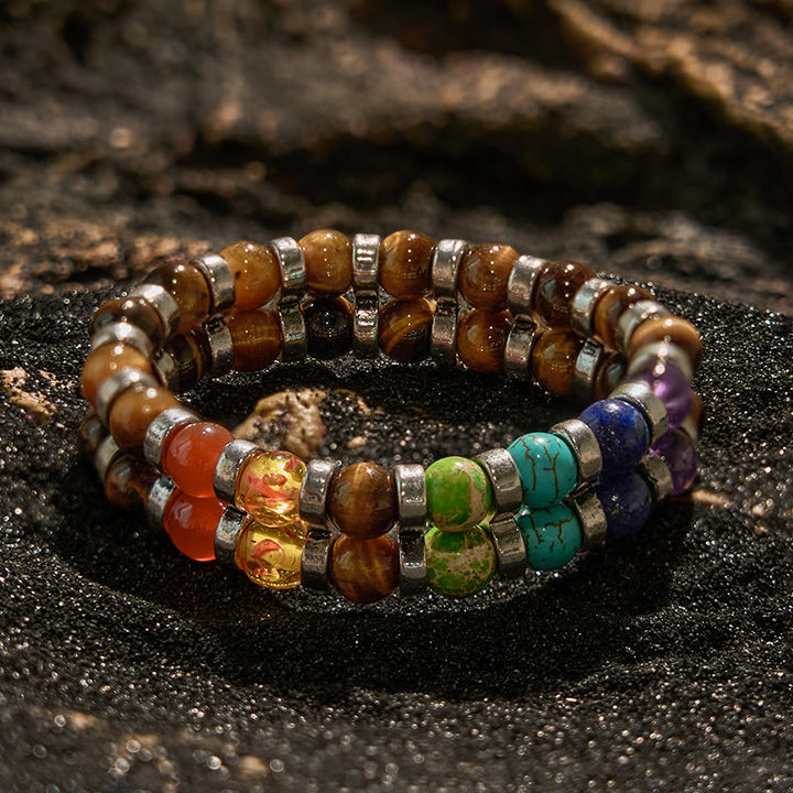 Bracelet de perles chakra en œil de tigre naturel Olivenorma