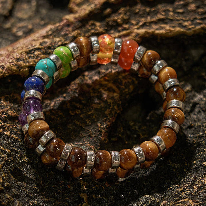 Bracelet de perles chakra en œil de tigre naturel Olivenorma