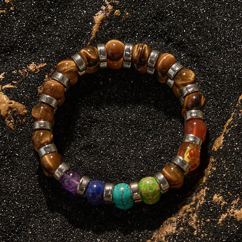 Bracelet de perles chakra en œil de tigre naturel Olivenorma
