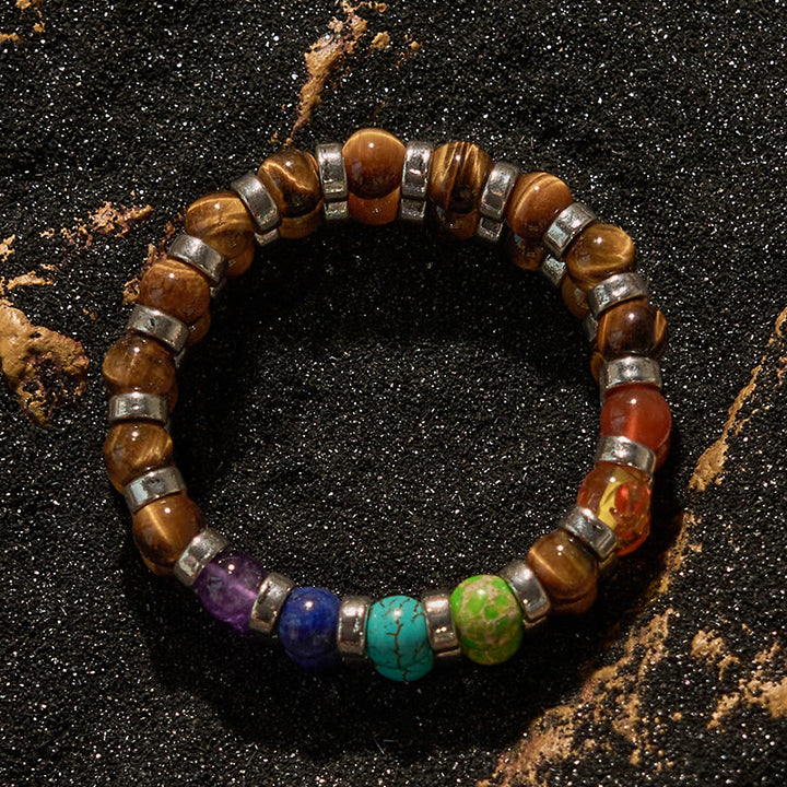 Bracelet de perles chakra en œil de tigre naturel Olivenorma