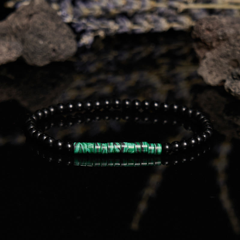 Bracelet de perles en obsidienne et malachite Olivenorma Roller Bead