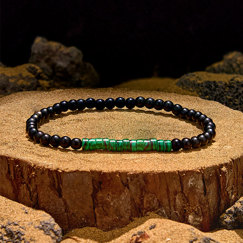 Bracelet de perles en obsidienne et malachite Olivenorma Roller Bead
