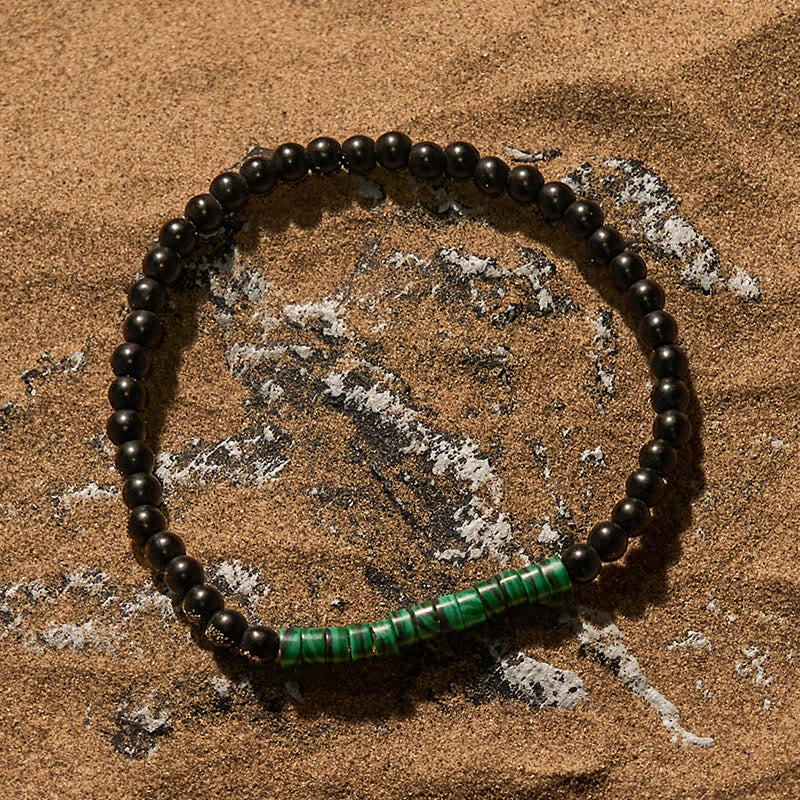 Bracelet de perles en obsidienne et malachite Olivenorma Roller Bead