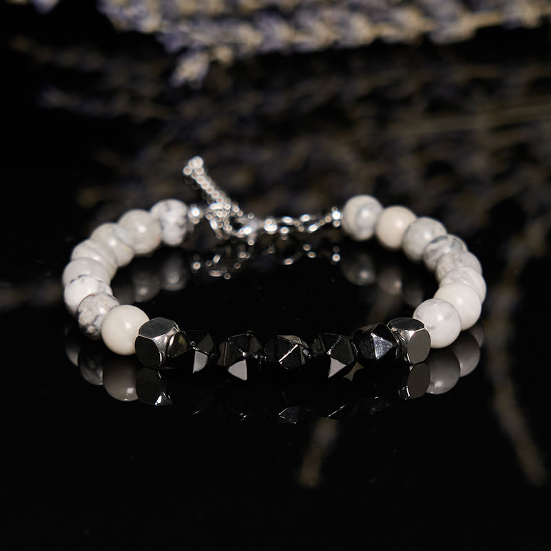 Bracelet de perles en onyx noir et jaspe gris à facettes Olivenorma