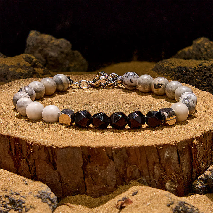 Bracelet de perles en onyx noir et jaspe gris à facettes Olivenorma