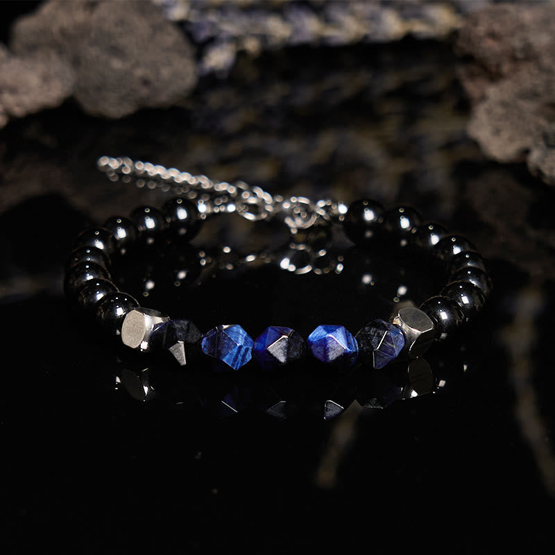 Bracelet en perles d'obsidienne œil de tigre bleu à facettes Olivenorma