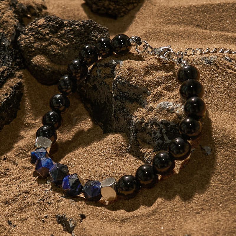 Bracelet en perles d'obsidienne œil de tigre bleu à facettes Olivenorma