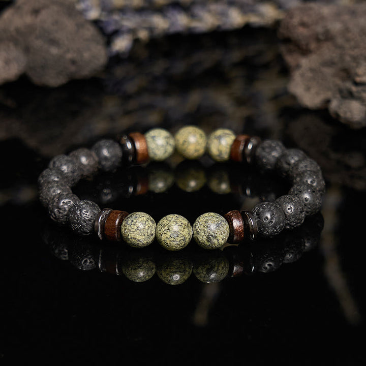 Bracelet en perles de pierre de lave serpentine naturelle Olivenorma