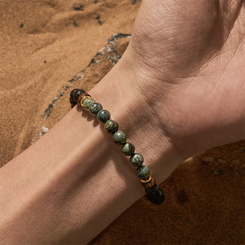 Bracelet en perles de pierre de lave et turquoise africaine Olivenorma