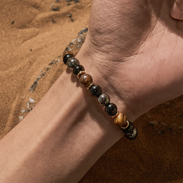 Bracelet de perles en hématite et obsidienne œil de tigre Olivenorma 8 mm