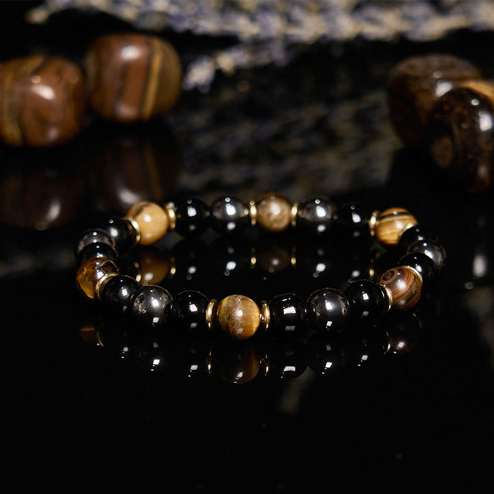Bracelet de perles en hématite et obsidienne œil de tigre Olivenorma 8 mm