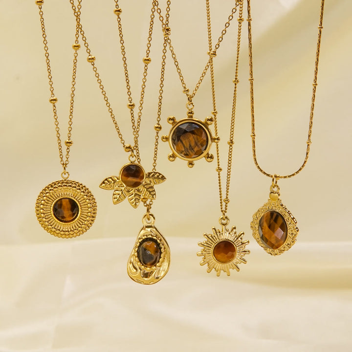 Collier avec pendentif en œil de tigre naturel Olivenorma