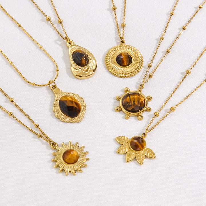 Collier avec pendentif en œil de tigre naturel Olivenorma