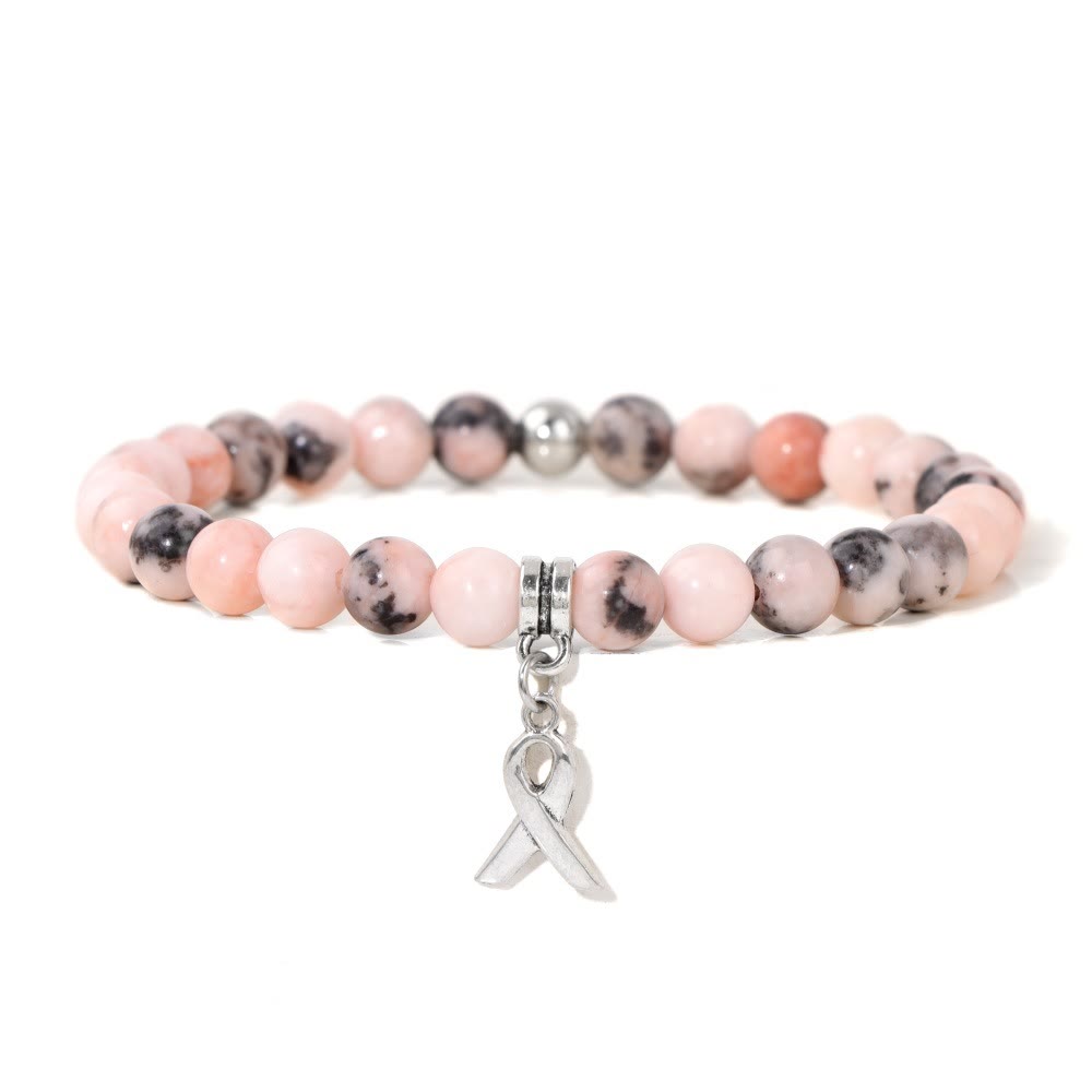 Bracelet porte-bonheur en perles de pierres précieuses naturelles avec breloque ruban Olivenorma