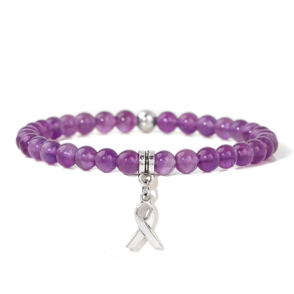 Bracelet porte-bonheur en perles de pierres précieuses naturelles avec breloque ruban Olivenorma