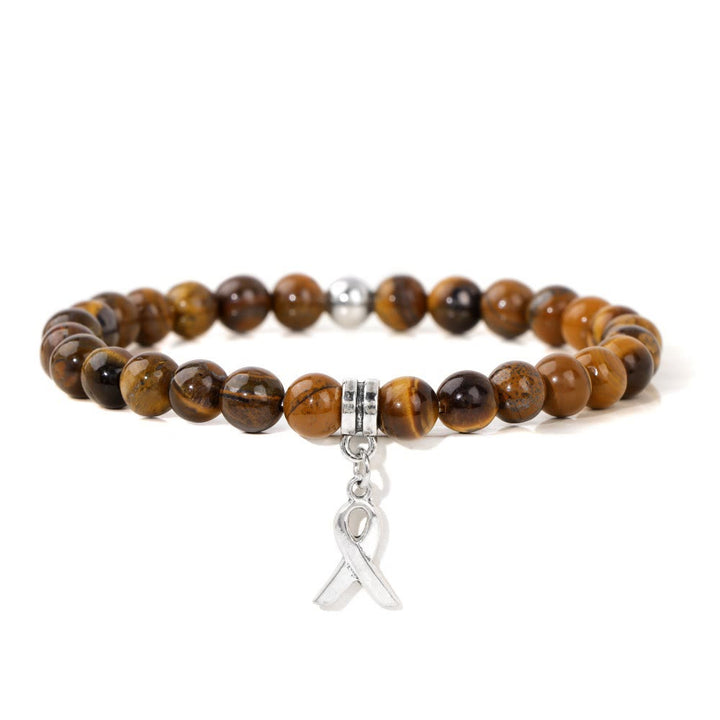 Bracelet porte-bonheur en perles de pierres précieuses naturelles avec breloque ruban Olivenorma