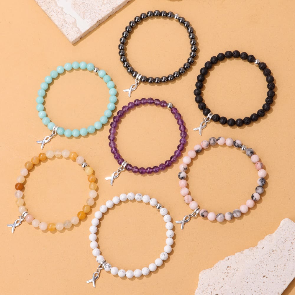 Bracelet porte-bonheur en perles de pierres précieuses naturelles avec breloque ruban Olivenorma