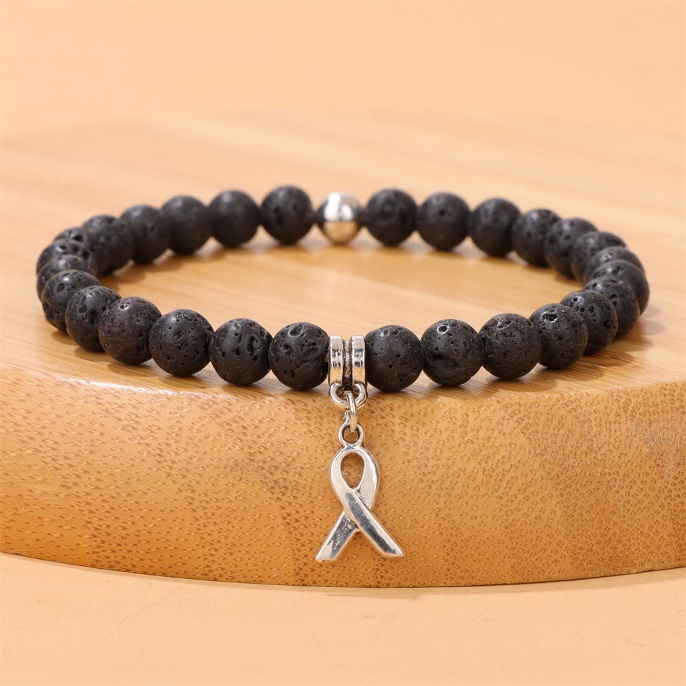 Bracelet porte-bonheur en perles de pierres précieuses naturelles avec breloque ruban Olivenorma