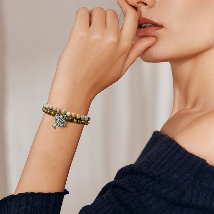 Bracelet double couche de pierres précieuses Arbre de vie Olivenorma