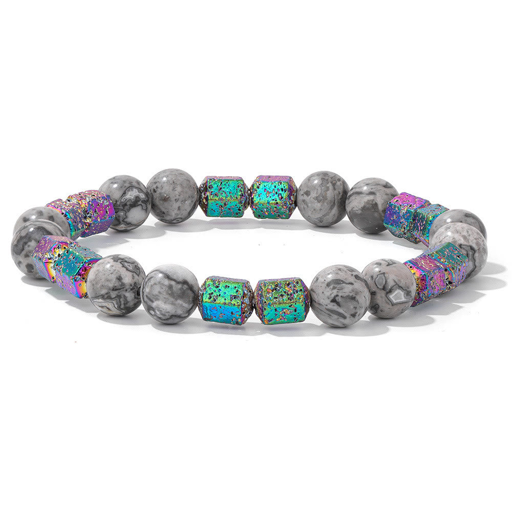 Bracelet en perles de pierre de lave géométriques pailletées Olivenorma