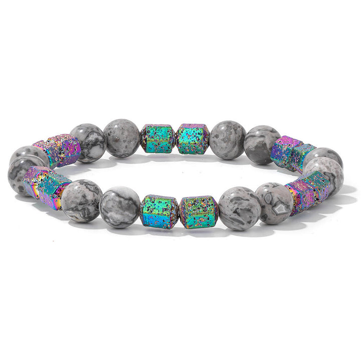 Bracelet en perles de pierre de lave géométriques pailletées Olivenorma