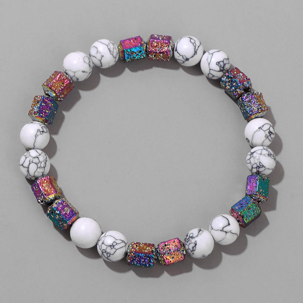 Bracelet en perles de pierre de lave géométriques pailletées Olivenorma