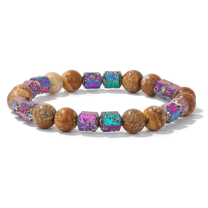 Bracelet en perles de pierre de lave géométriques pailletées Olivenorma